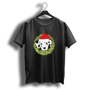 Dalmatian Santa Hat Festive Christmas Wreath T Shirt