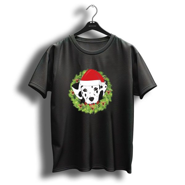 Dalmatian Santa Hat Festive Christmas Wreath T Shirt 1 t shirt 1