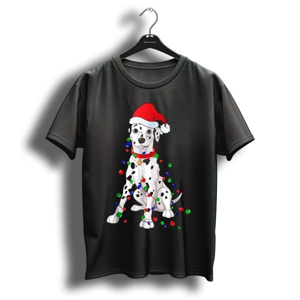 Dalmatian With Santa Hat And Christmas Lights T Shirt 1 t shirt 1