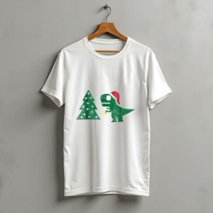 Damn Trex Hates Christmas Dinosaur Lover Funny Santa Dinosaur With Christmas Tree T-Shirt