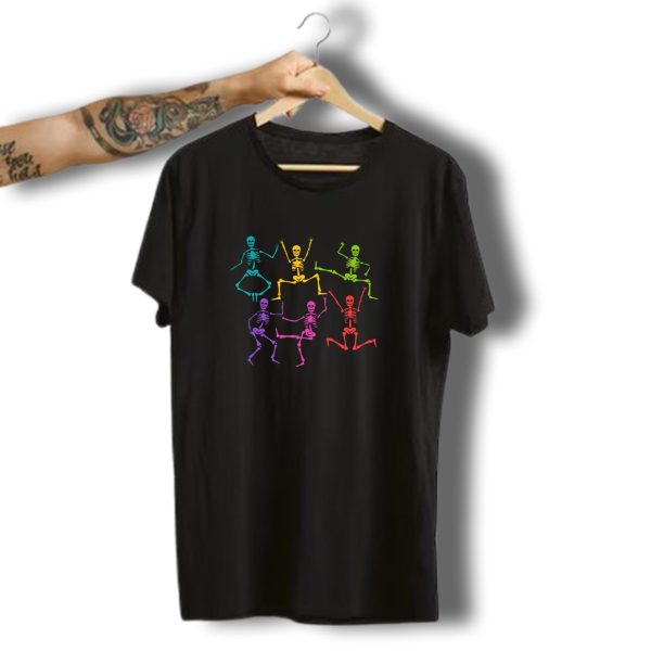Dancing Colorful Skeletons Funny Halloween Moves T Shirt t shirt 1