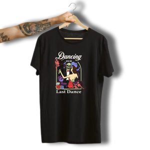 Dancing Our Last Dance Halloween Skeleton Couple With Demons And Flowers T-Shirt