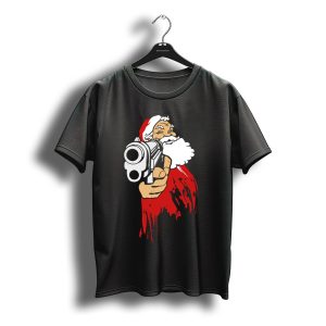 Dangerous Santa Claus Wielding Firearm Christmas Humor T-Shirt