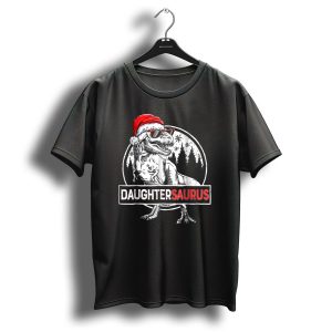 Daughtersaurus Christmas Santa Hat Dinosaur T Shirt
