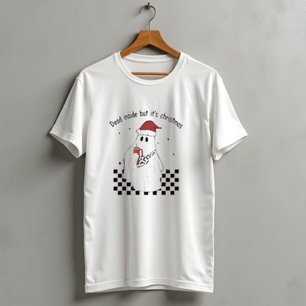 Dead Inside But Its Christmas Ghost With Santa Hat And Mug T Shirt 1 t shirt 1