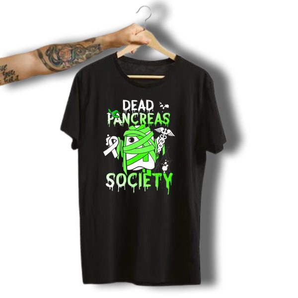 Dead Pancreas Society Halloween Ghost Design With Green Mummy And Medical Symbols T Shirt t shirt 1