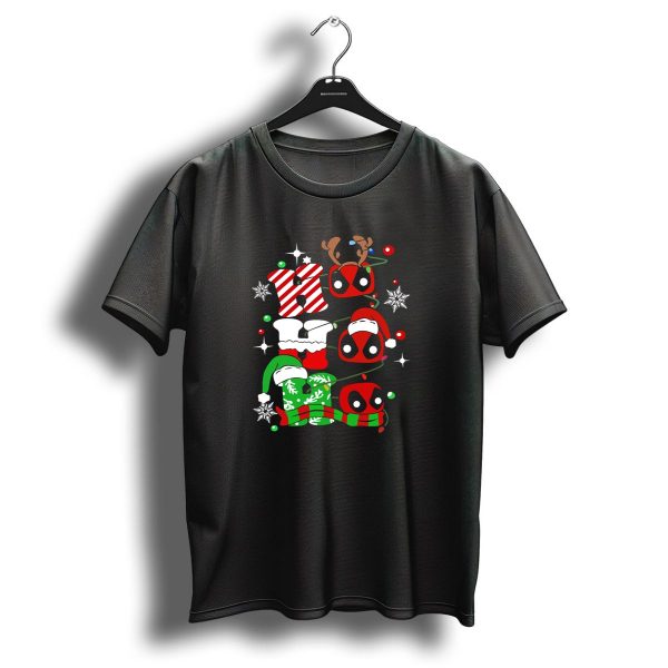 Deadpool Ho Ho Ho Christmas Reindeer Antlers Santa Hat Snowflakes T Shirt 1 t shirt 1