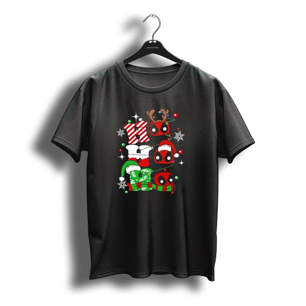 Deadpool Ho Ho Ho Christmas Reindeer Antlers Santa Hat Snowflakes T Shirt t shirt 1
