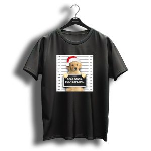 Dear Santa I Can Explain Christmas Golden Retriever Mugshot Santa Hat T Shirt