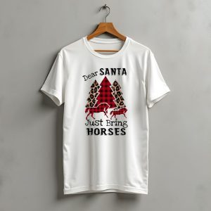 Dear Santa Just Bring Horses Plaid And Leopard Print Christmas Tree With Horse T-Shirt