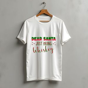 Dear Santa Just Bring Whiskey Christmas Plaid Text T-Shirt