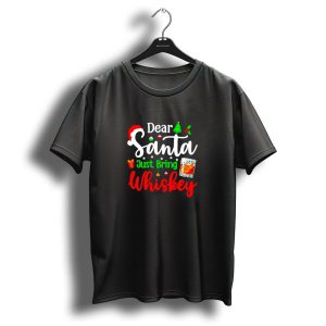 Dear Santa Just Bring Whiskey Christmas Santa Hat Tree Ornaments Gift Glass T Shirt
