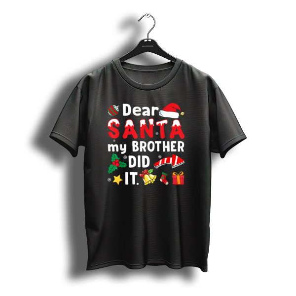 Dear Santa My Brother Did It Christmas Icons With Hat Stocking And Gift Box T Shirt t shirt 1