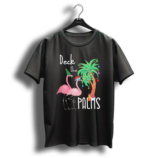 Deck The Palms Christmas Flamingo Family Tropical Holiday Scene T Shirt 1 t shirt 1