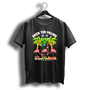 Deck The Palms Flamingo Christmas Lights And Gifts T Shirt