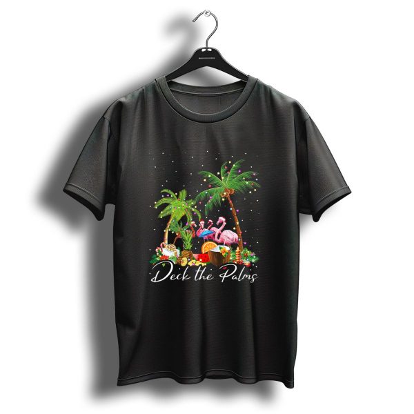 Deck The Palms Flamingo Christmas Tree Lights Holiday Tropical Scene T Shirt 1 t shirt 1