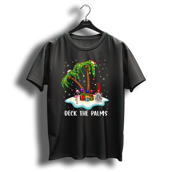 Deck The Palms Tropical Christmas Palm Tree Santa Flamingo Snowflakes T Shirt 1 t shirt 1