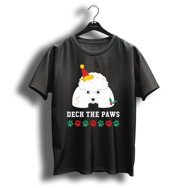 Deck The Paws Christmas Dog Poodle Party Hat Paw Prints Holiday T Shirt 1 t shirt 1