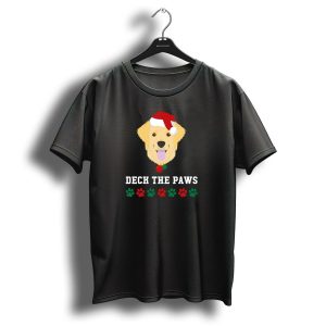 Deck The Paws Christmas Golden Retriever With Santa Hat And Paws T Shirt