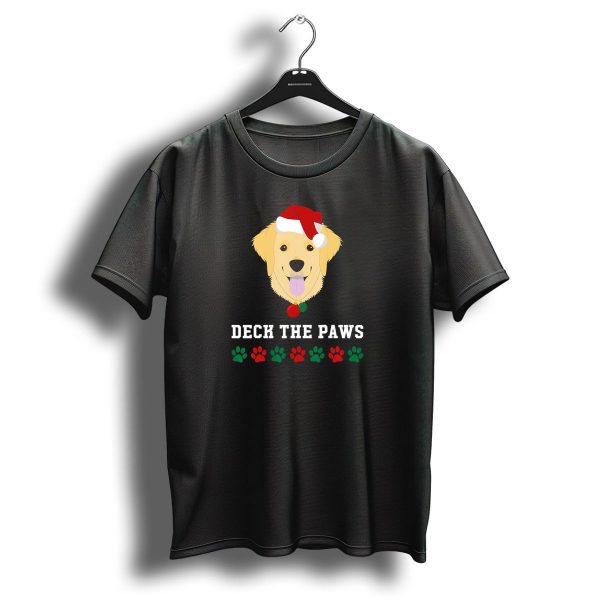 Deck The Paws Christmas Golden Retriever With Santa Hat And Paws T Shirt 1 t shirt 1