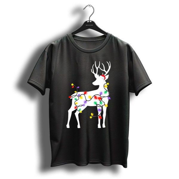 Deer Reindeer Christmas Lights Decorations Santa Hat T Shirt 1 t shirt 1