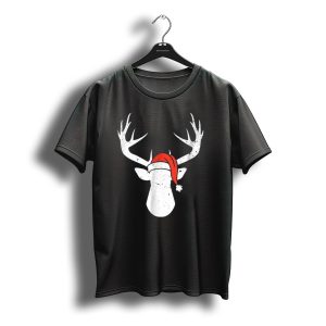 Deer With Santa Hat Christmas Antlers Holiday T-Shirt