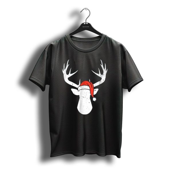 Deer With Santa Hat Christmas Antlers Holiday T Shirt t shirt 1