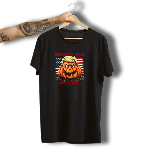 Democrats Stole My Costume 2024 Halloween Pumpkin With Blond Hair American Flag T Shirt t shirt 1