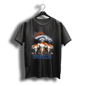 Denver Broncos Christmas Elephants With Santa Hats T-Shirt