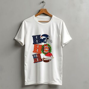 Denver Broncos Ho Ho Ho Merry Christmas Football Helmet Wreath Santa Hat Holiday T Shirt