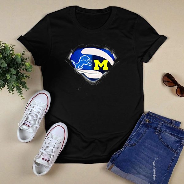 Detroit Lions And Michigan Wolverines Tearing Through T Shirt Black 1