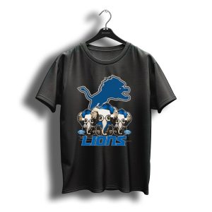Detroit Lions Christmas Elephants With Santa Hats T-Shirt