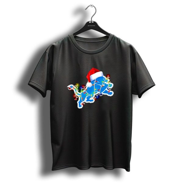 Detroit Lions Christmas Lights Santa Hat Holiday Football T Shirt 1 t shirt 1