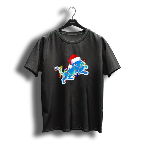 Detroit Lions Christmas Lights Santa Hat Holiday Football T Shirt t shirt 1