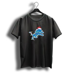 Detroit Lions Merry Christmas 2024 Holiday Lights Santa Hat T Shirt