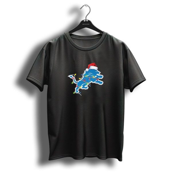 Detroit Lions Merry Christmas 2024 Holiday Lights Santa Hat T Shirt 1 t shirt 1