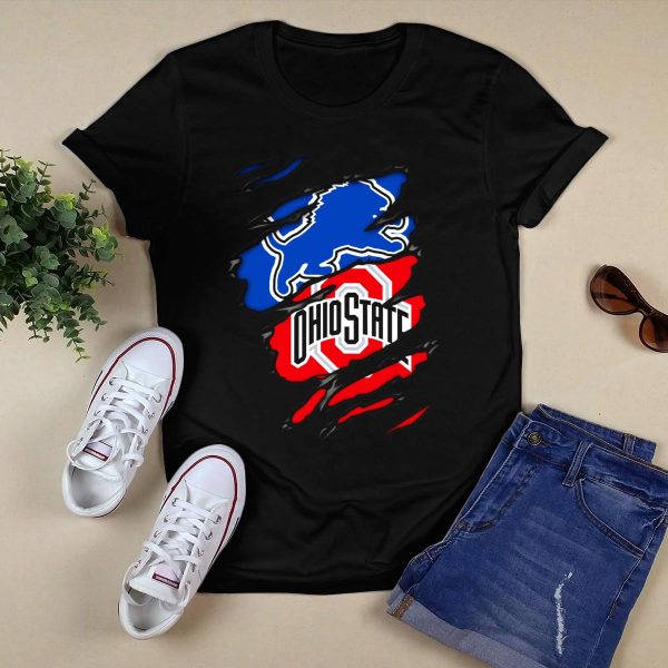 Detroit Lions Ohio State Buckeyes Fusion T Shirt Black 1