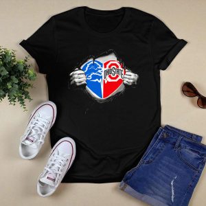 Detroit Lions Ohio State Buckeyes Heart Symbol With Rip Effect T Shirt