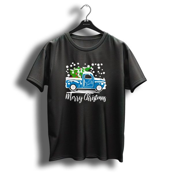 Detroit Lions Vintage Car Merry Christmas Snowy Tree Scene T Shirt 1 t shirt 1