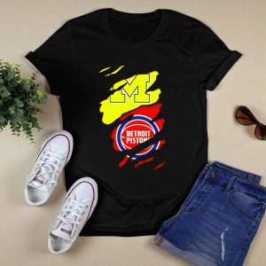 Detroit Pistons Michigan Wolverines Team Logo Mashup T-Shirt