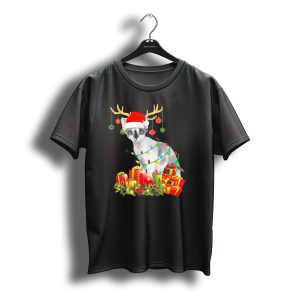 Devon Rex Cat Reindeer Santa Hat Christmas Gifts Holiday Lights T-Shirt