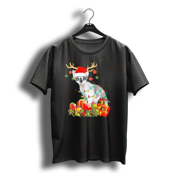 Devon Rex Cat Reindeer Santa Hat Christmas Gifts Holiday Lights T Shirt t shirt 1