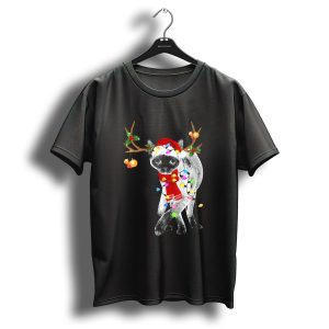 Devon Rex Cat With Christmas Lights And Reindeer Antlers T Shirt