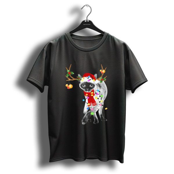 Devon Rex Cat With Christmas Lights And Reindeer Antlers T Shirt 1 t shirt 1