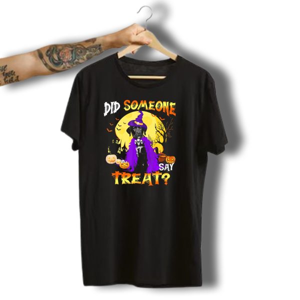 Did Someone Say Treat Black Lab Halloween Dog With Pumpkins And Witch Hat T Shirt t shirt 1