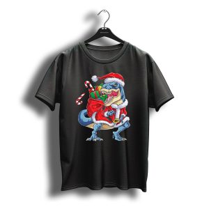Dinosaur Christmas Boys Santa Rex With Candy Canes And Gifts T-Shirt