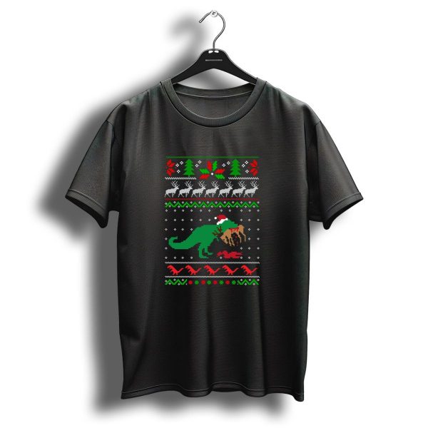 Dinosaur Christmas Santa T Rex Ugly Sweater Holiday Reindeer And Trees T Shirt 1 t shirt 1