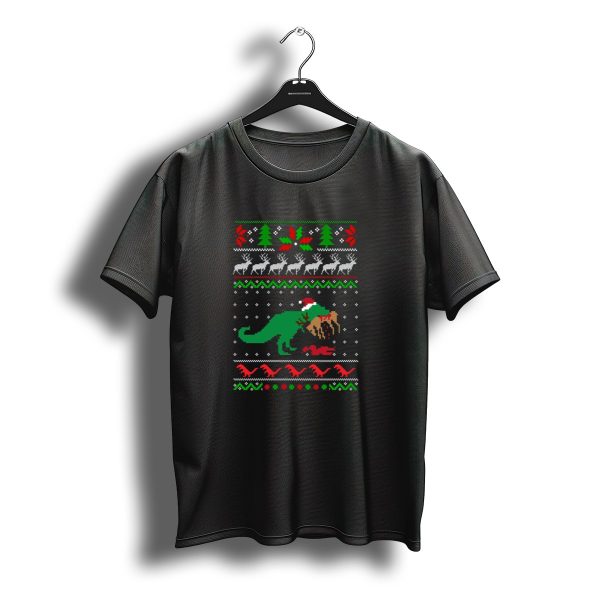 Dinosaur Christmas Santa T Rex Ugly Sweater Holiday Reindeer And Trees T Shirt t shirt 1