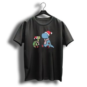 Dinosaur Christmas Tortoise And Dino In Santa Hats And Scarves T Shirt