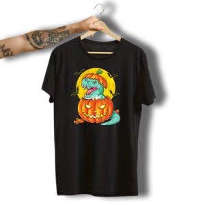 Dinosaur Pumpkin Halloween Moon Bats T-Shirt
